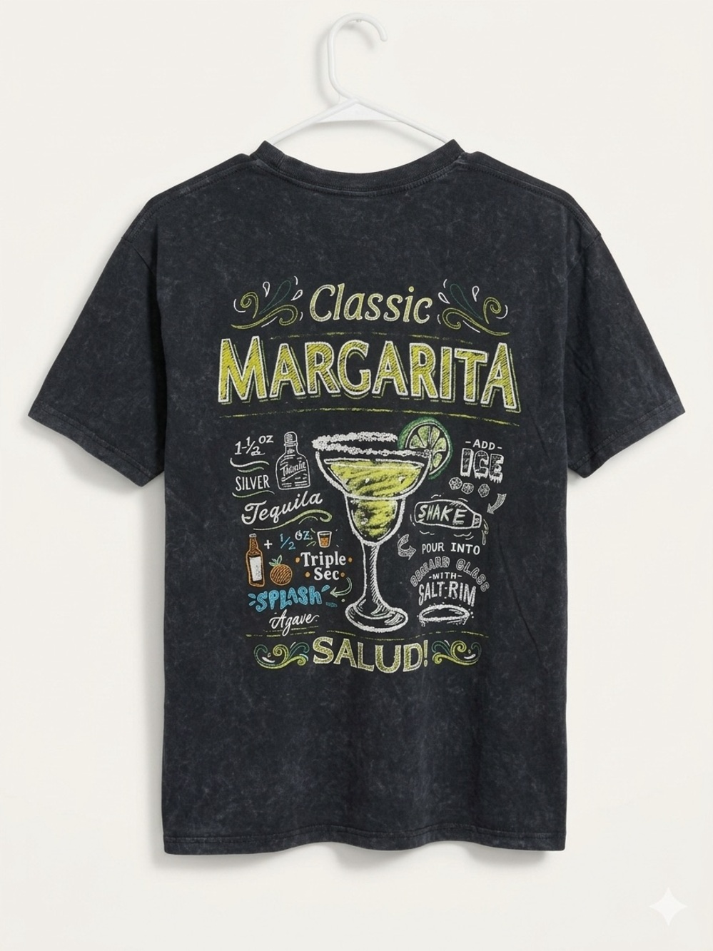 Vintage Inspired Mineral Wash "Margarita" Graphic Tee / NWOT / L / Ptp-21”